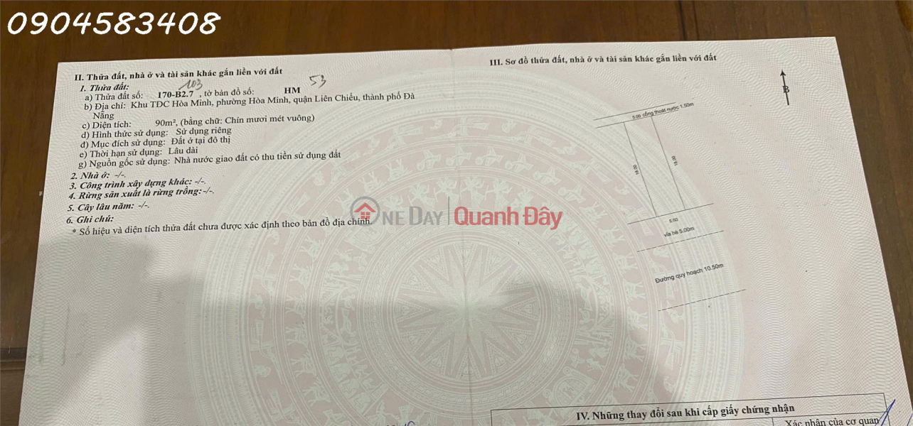 Selling a 90m2 single-story house on Ho Tung Mau street, Hoa Minh ward, next to the former Lien Chieu District People's Committee. Sales Listings