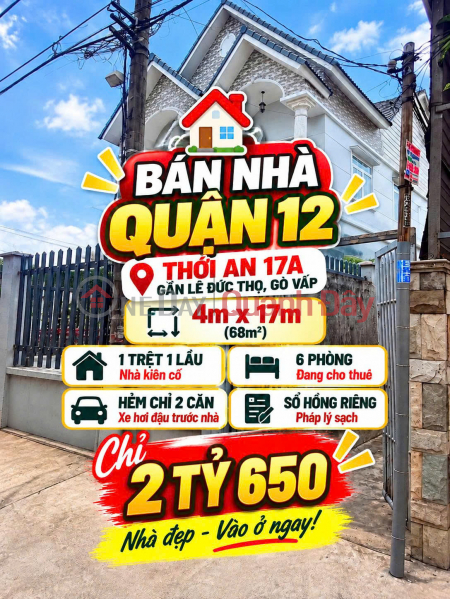 Hạ gấp 500 triệu! Nhà Quận 12 sát Gò Vấp chỉ 2 tỷ 650! Niêm yết bán