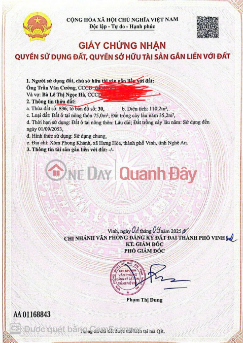 PRIME LAND – GOOD PRICE – OWNER NEEDS TO SELL Land in Phong Khanh Hamlet, Hung Hoa Commune, Vinh City, Nghe An Province (formerly) _0