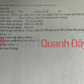 OWNER NEEDS TO SELL A PLOT OF LAND WITH FRONTAGE NEAR HOA CAM OVERPASS, CAM LE DISTRICT, DA NANG CITY _0
