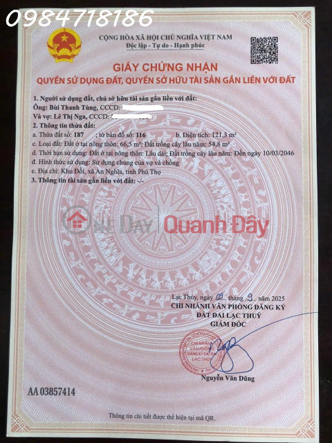 Super product - Land with 2 frontages on Ho Chi Minh road, Ba Hang Doi town, Hoa Binh, area 121.3m2 _0