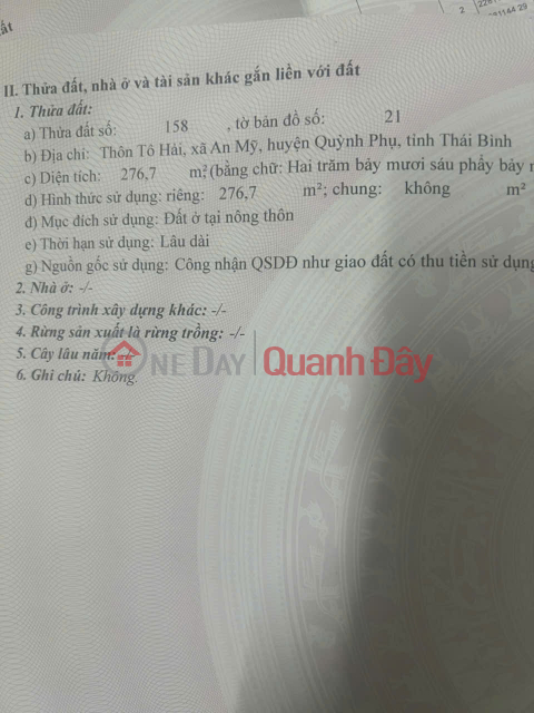Bán Nhà và đất có diện tích 276,7m2 Tại Tô Hải – An Mỹ - Quỳnh Phụ - Thái Bình. _0