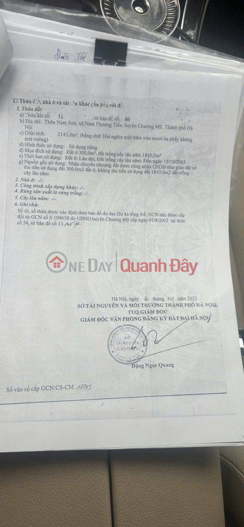 OWNER NEEDS TO SELL LOT OF 2143M2 IN NAM PHUONG TIEN-CHUONG MY-HANOI _0