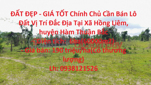 ĐẤT ĐẸP - GIÁ TỐT Chính Chủ Cần Bán Lô Đất Vị Trí Đắc Địa Tại Xã Hồng Liêm, huyện Hàm Thuận Bắc _0
