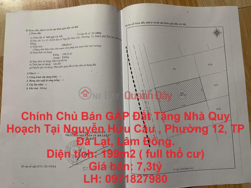 Chính Chủ Bán GẤP Đất Tặng Nhà Quy Hoạch Tại TP Đà Lạt ,Lâm Đồng Niêm yết bán