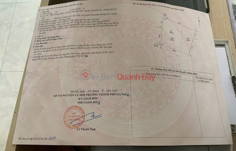 đ 10 Million | OWNER NEEDS TO SELL 864M2 LAND LOT IN NAM PHUONG TIEN-CHUONG MY-HANOI
