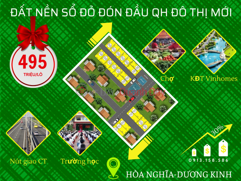 Selling a large road plot in the center of Hoa Nghia ward, affordable price 495 million\\/Lot - near Vinhomes urban area Sales Listings