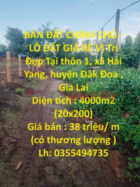 BÁN ĐẤT CHÍNH CHỦ - LÔ ĐẤT GIÁ RẺ Vị Trí Đẹp Tại Huyện Đăk Đoa , Gia Lai Niêm yết bán