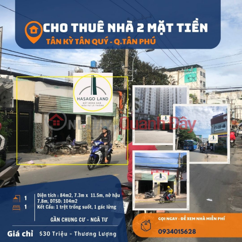 Cho thuê Nhà 2 Mặt Tiền Tân Kỳ Tân Quý,84m2, 30triệu,NGANG 7M-gần Chung Cư _0