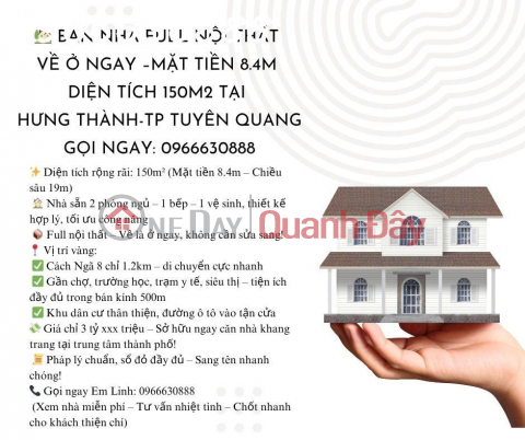 House for sale, fully furnished, 8.4m frontage, area 150m2, Hung Thanh, Tuyen Quang city _0