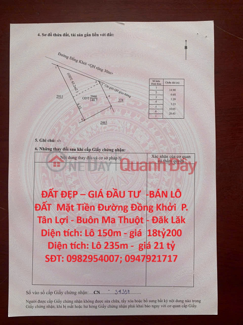 ĐẤT ĐẸP – GIÁ ĐẦU TƯ -BÁN LÔ ĐẤT Mặt Tiền Đường Đồng Khởi P. Tân Lợi - Buôn Ma Thuột - Đăk Lăk _0