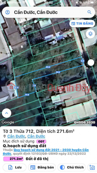 Transferring Land Plot, Full Residential Land (ODT-Urban Land) Located in Can Duoc Administrative Center - Residential Area 1B Sales Listings