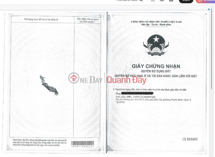 Property Search Vietnam | OneDay | Nhà ở, Niêm yết bán | Bán đất thổ cư có sổ riêng, mặt tiền ô tô 4m .