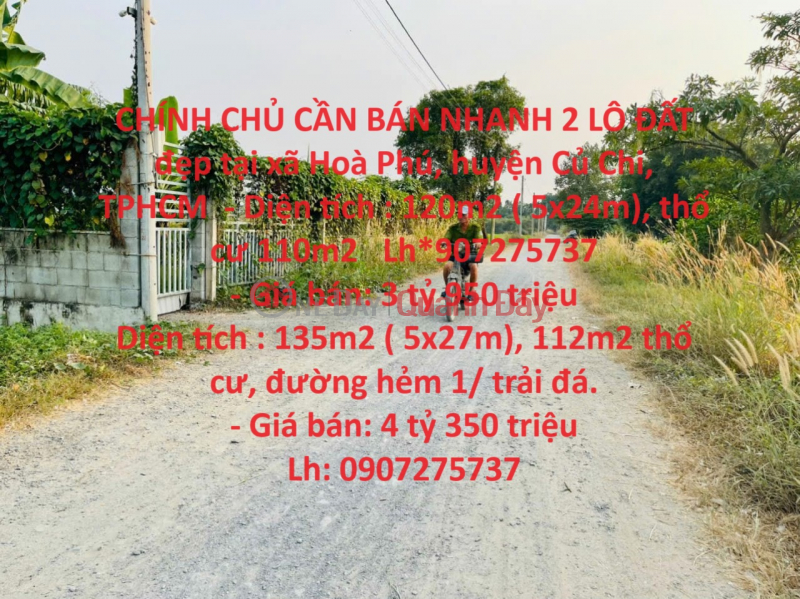 OWNER NEEDS TO QUICKLY SELL 2 BEAUTIFUL LOT OF LAND in Cu Chi district, HCMC Sales Listings