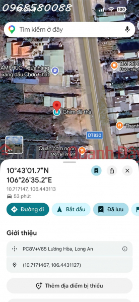 đ 8.5 Billion | Land for sale on TL830 road frontage, Luong Hoa commune, Tay Ninh province, area 460.5m2, investment price.