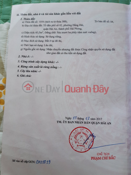 Property Search Vietnam | OneDay | Nhà ở Niêm yết bán | KH gửi bán lô đất ngõ 6m tại 369 Đằng Hải, Hải An