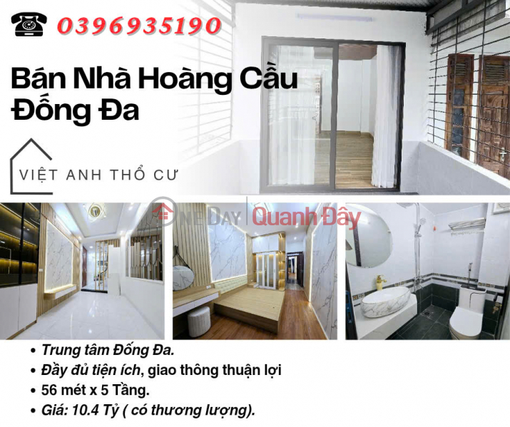 House for sale on Hoang Cau Street, Rare Location, Vip Dong Da Area, 56mx5T, Price: 10.4 Billion, Contact: 0396935190. Sales Listings
