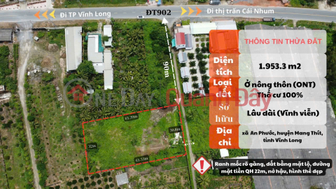 URGENTLY FOR SALE 1953.3m² Land, 100% Residential Land Frontage Provincial Road 902, An Phuoc Commune, Mang Thit District, Vinh Long _0