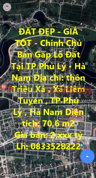 ĐẤT ĐẸP - GIÁ TỐT - Chính Chủ Bán Gấp Lô Đất Tại TP Phủ Lý - Hà Nam Niêm yết bán