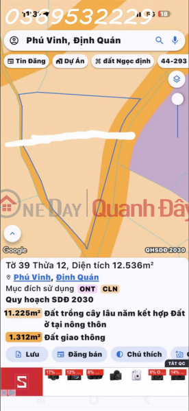 Property Search Vietnam | OneDay | Nhà ở Niêm yết bán, Chính chủ cần bán 2000m2 hoặc 3000m2 đất 2 mặt tiền Phú Vinh, Định Quán, ĐN, giá đầu tư
