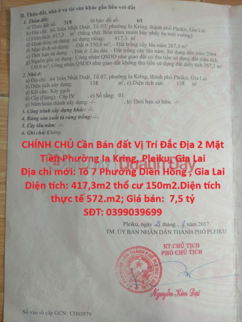 VỊ TRÍ ĐẸP - GIÁ TỐT -CHÍNH CHỦ Cần Bán đất Vị Trí Đắc Địa 2 Mặt Tiền Phường Ia Kring, Pleiku, Gia Lai _0