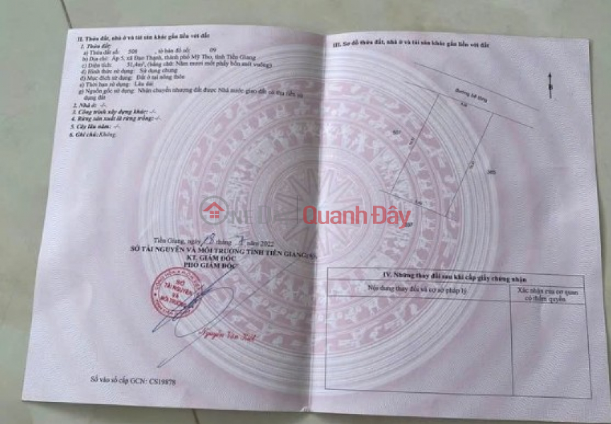 Cần bán nền diện tích 5x10m full thổ cư - Gần trung tâm Mỹ Tho, cách đường nhựa lớn 120m Niêm yết bán