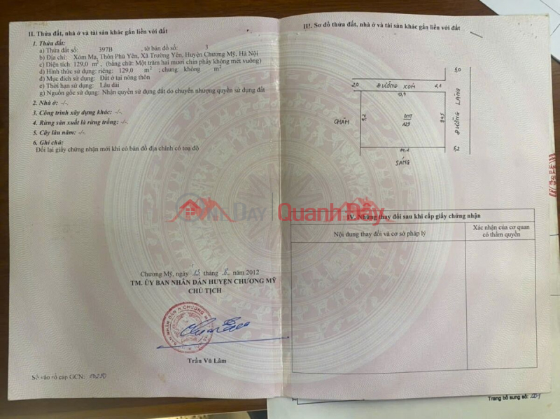đ 50 triệu | CHÍNH CHỦ CẦN BÁN LÔ ĐẤT 129M TẠI TRƯƠNG YÊN-CHƯƠNG MỸ-HÀ NỘI