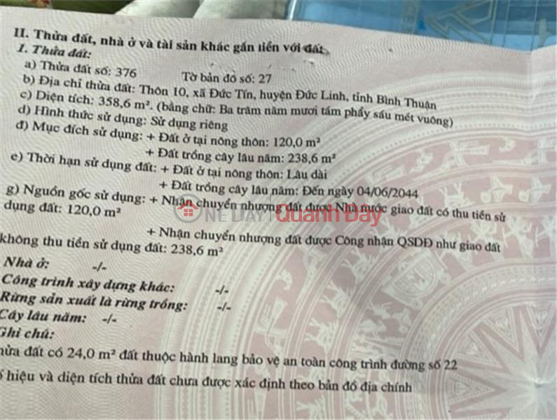 ĐẤT CHÍNH CHỦ - GIÁ TỐT - Cần Bán Nhanh Lô Đất Tại thôn 10, Đức Tín, Đức Linh , Bình Thuận | Việt Nam Bán ₫ 700 triệu