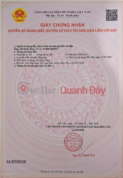 OWNER SELLING 6,246M2 OF LAND WITH READY TITLE DEED NEAR PROVINCIAL ROAD 786, BEN CAU. | Vietnam Sales | đ 4.35 Billion