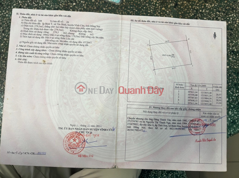 Property Search Vietnam | OneDay | Nhà ở Niêm yết bán ĐẤT NGỘP BÁN NHANH 300m2 đất xây biệt thự vườn xã Tân Bình,Vĩnh Cửu