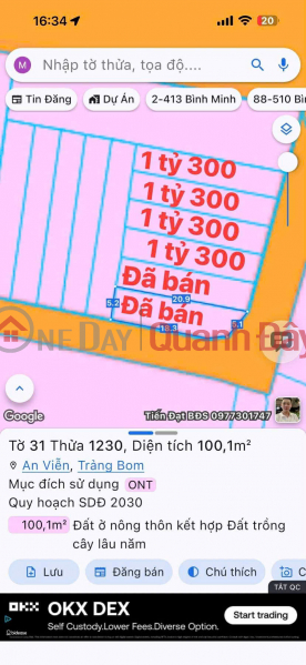 đ 1.3 Billion Land - RIGHT NEXT TO TRANG BOM TOWN - Paved road suitable for business, passing through Doi 61 commune, near Le Duan road.