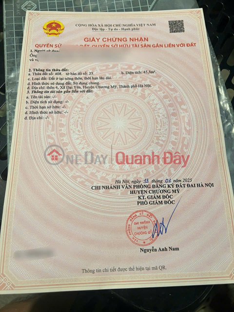 Launching a plot of land in Dai Yen commune, 5.5m wide, red book available, car available, only 2.x billion _0