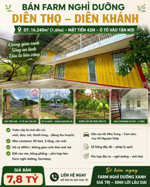 Bán Farm Diên Thọ 1.7ha giá siêu rẻ 480k/m2. Có sẳn cơ sở hạ tầng. Niêm yết bán