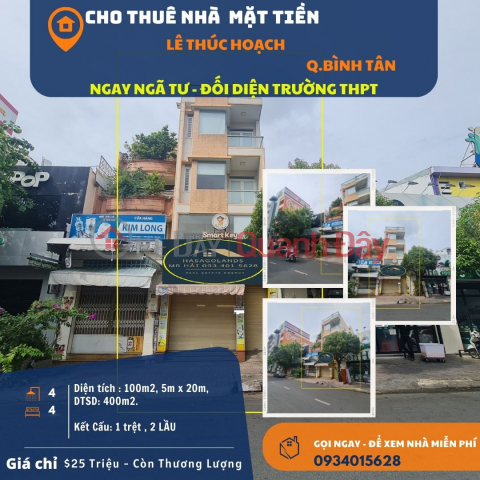 SỐC- Cho thuê nhà mặt tiền Lê Thúc Hoạch 100m2, 2Lầu+ST, 25Triệu _0