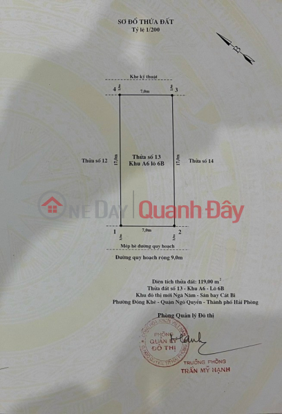 Selling 2 plots of land 119m wide 7 adjacent to line 2 Le Hong Phong right in Phuong Chi Ngo Quyen Sales Listings
