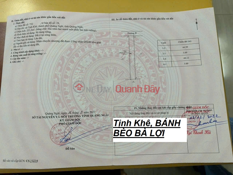 Bán đất gần Bánh Bèo Bà Lợi 222m2 full thổ cư, đường ô tô giá 1050 tr tl Niêm yết bán