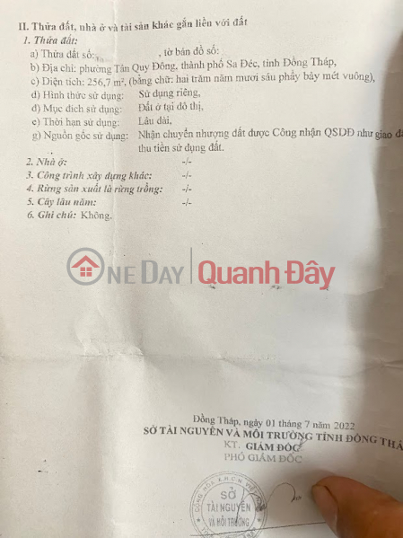 Property Search Vietnam | OneDay | Nhà ở, Niêm yết bán | Đất thổ cư Sổ Hồng 256m2 Bùi Thị Xuân, P.Sa Đéc, Đồng Tháp. Hướng ĐB. Giá 1.65 tỷ.