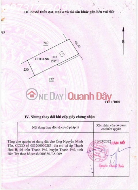 Land for sale with existing commercial space currently leased in Thanh Phu Town, Ben Tre Province, area 1,587m2. _0