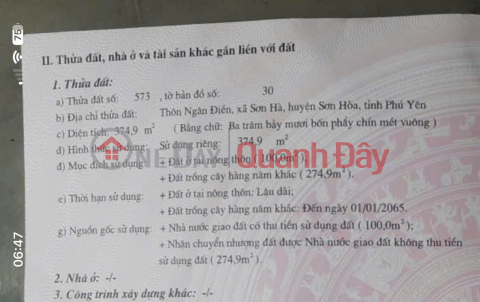 LAND FOR SALE - PRIME LOCATION - GOOD PRICE - Ngan Dien Hamlet, Son Ha Commune, Son Hoa District, Phu Yen Province _0