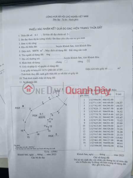 ĐẤT GIÁ RẺ - Chính Chủ Cần Bán LÔ Đất TẠI xã Sơn Lâm, huyện Khánh Sơn, tỉnh Khánh Hòa Niêm yết bán