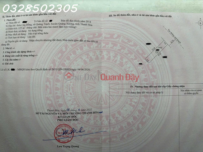 Property Search Vietnam | OneDay | Residential | Sales Listings Owner selling quickly a 125m2 plot of land, MB2651, Quang Trach commune.