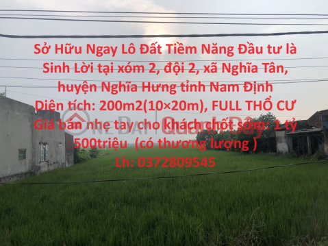 Sở Hữu Ngay Lô Đất Tiềm Năng Đầu tư là Sinh Lời tại huyện Nghĩa Hưng tỉnh Nam Định _0