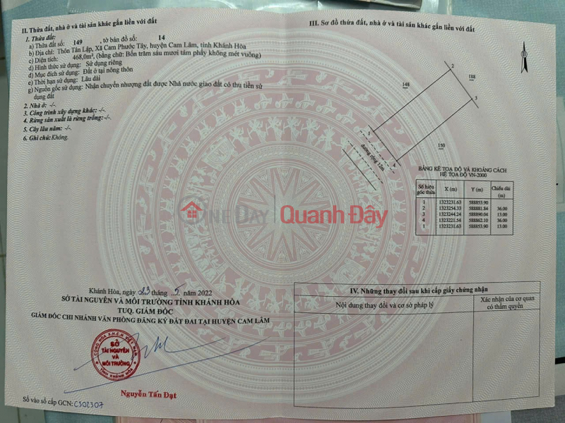PRIME LAND - GREAT PRICE - URGENT SALE OF A POTENTIAL LAND PLOT IN CAM PHUOC TAY COMMUNE, CAM LAM DISTRICT, KHANH HOA PROVINCE Sales Listings
