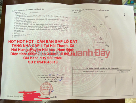 HOT HOT HOT - CẦN BÁN GẤP LÔ ĐẤT TẶNG NHÀ CẤP 4 Tại Hải Thanh, Xã Hải Hưng ,Huyện Hải hậu ,Nam Định _0