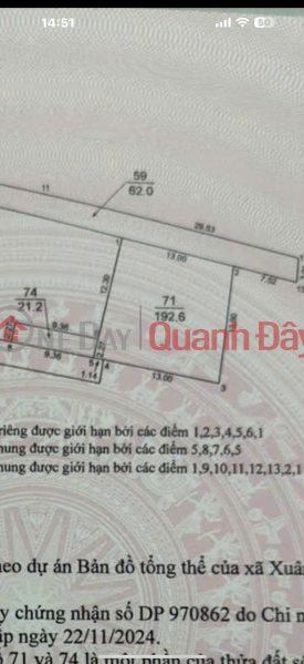 đ 10,02 tỷ BÁN ĐẤT 192.6M2 THÔN XUÂN NỘN ĐÔNG ANH - Ô TÔ VÀO ĐẤT - GIÁ 5X MẦM NON