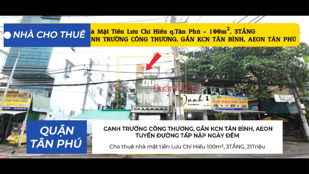 Cho thuê nhà mặt tiền Lưu Chí Hiếu 100m², 3TẦNG, 21Triệu - CẠNH TRƯỜNG CÔNG THƯƠNG Niêm yết cho thuê