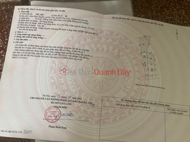 đ 4.25 Billion OWNER NEEDS TO SELL LAND IN DA TON - GIA LAM, PRICE SLIGHTLY OVER 4 BILLION VND, CONTACT 0985865658