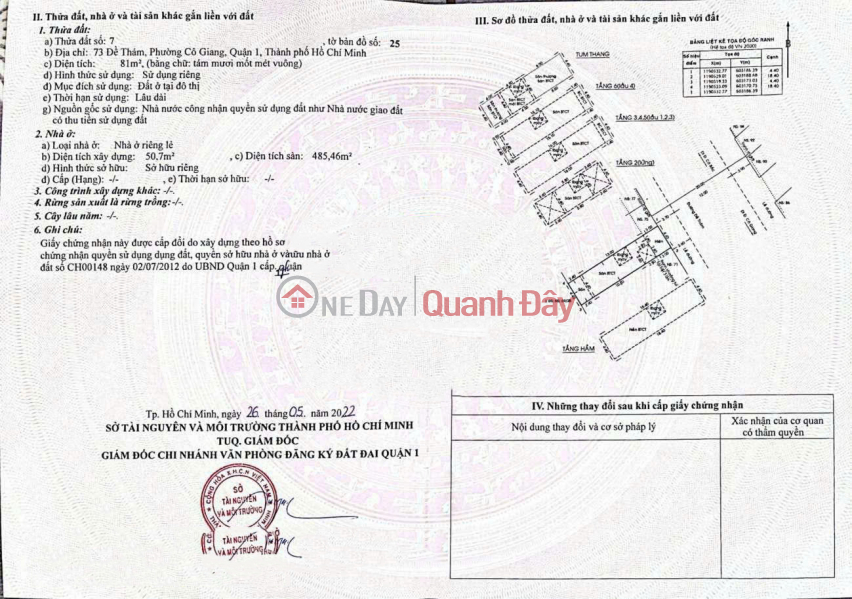 đ 62 Billion, House for sale at 73 De Tham Street, Co Giang Ward, District 1