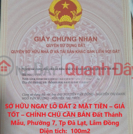 SỞ HỮU NGAY LÔ ĐẤT 2 MẶT TIỀN – GIÁ TỐT – CHÍNH CHỦ CẦN BÁN Đất Thánh Mẫu, Đà Lạt _0