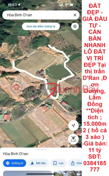 BEAUTIFUL LAND - INVESTMENT PRICE - QUICK SALE OF LAND IN GOOD LOCATION In D'Ran town, Don Duong, Lam Dong Sales Listings